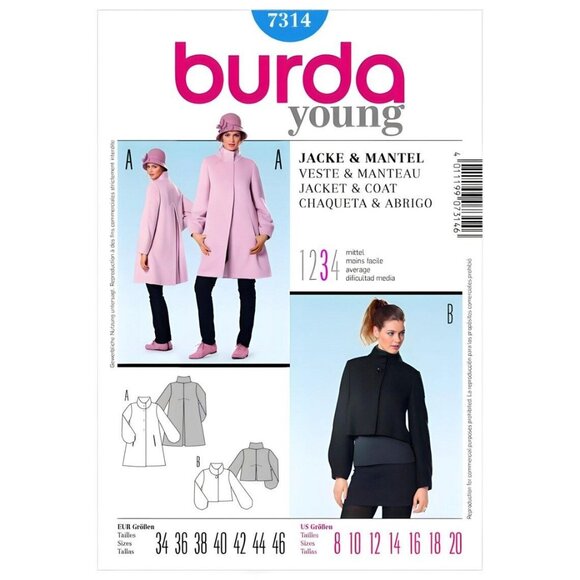 Burda Style 7314 Sewing Pattern Womens Jacket & Coat Sizes 8-20 - Picture 1 of 4